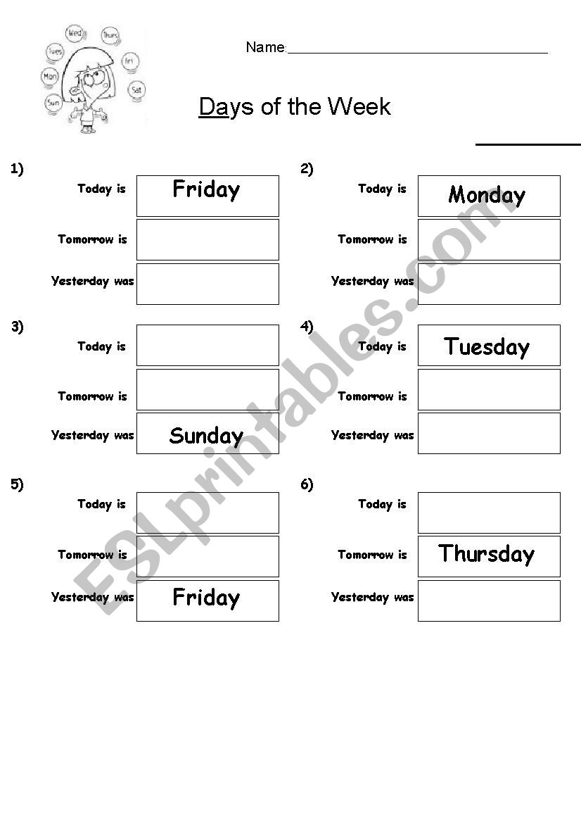 Today, Yesterday, Tomorrow - Days of the Week 