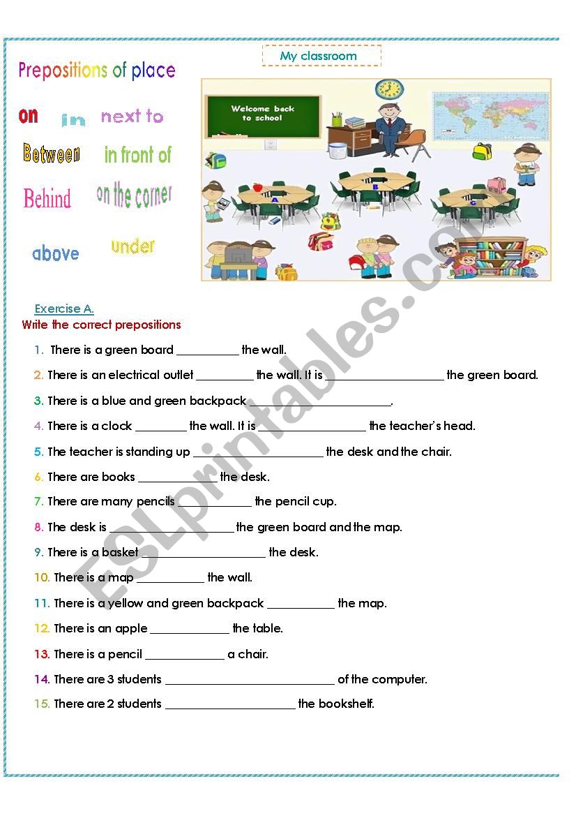 The prepositions Part 1 worksheet