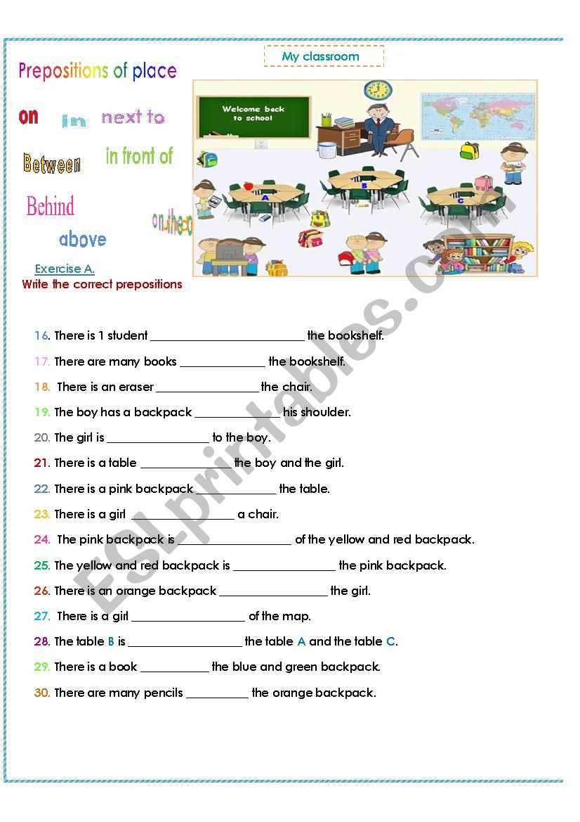 The prepositions Part 2 worksheet