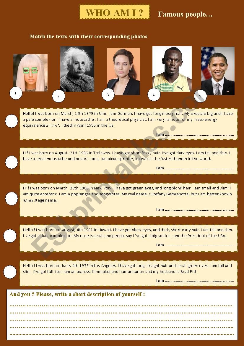 Who am I ? - Famous people worksheet
