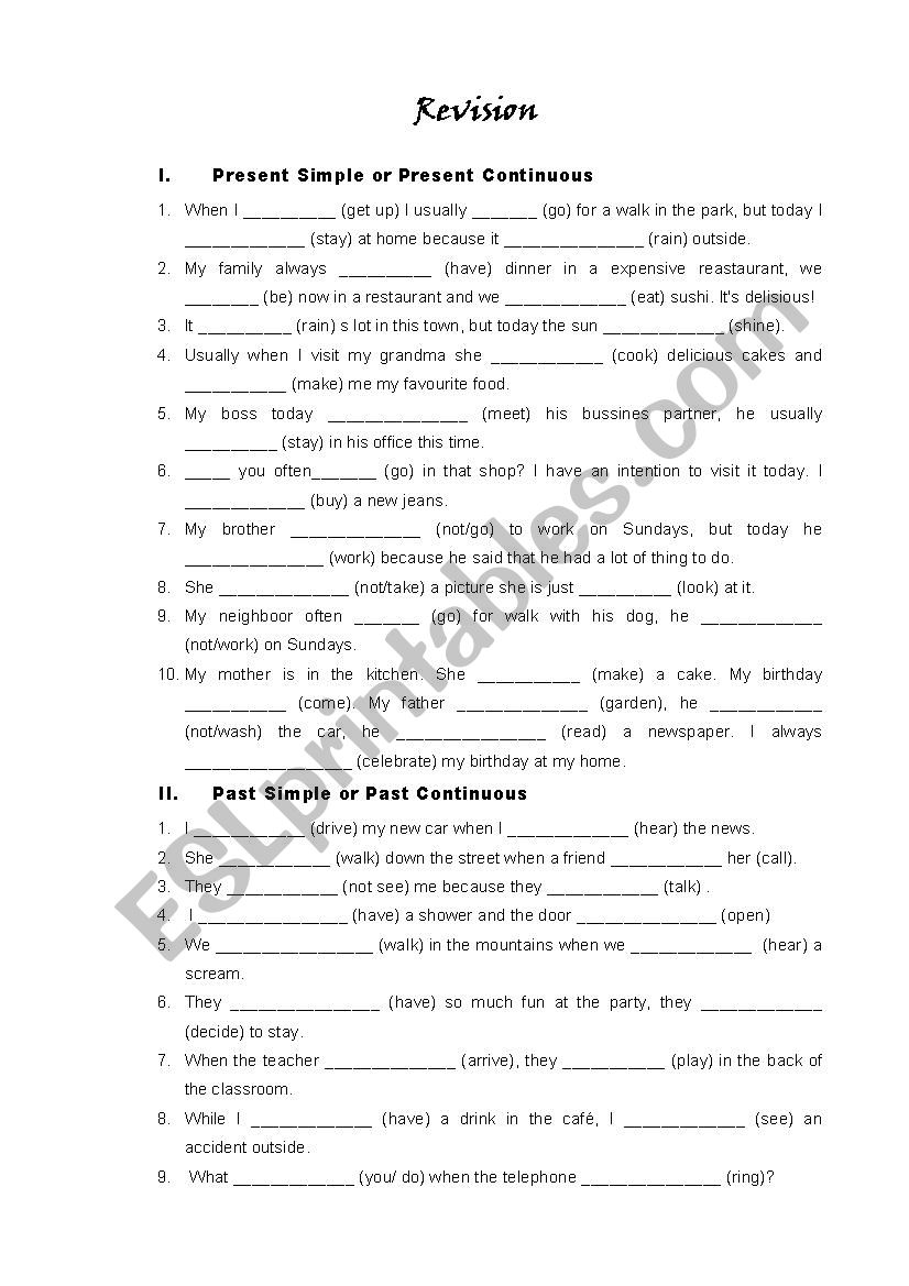 revison of tenses worksheet