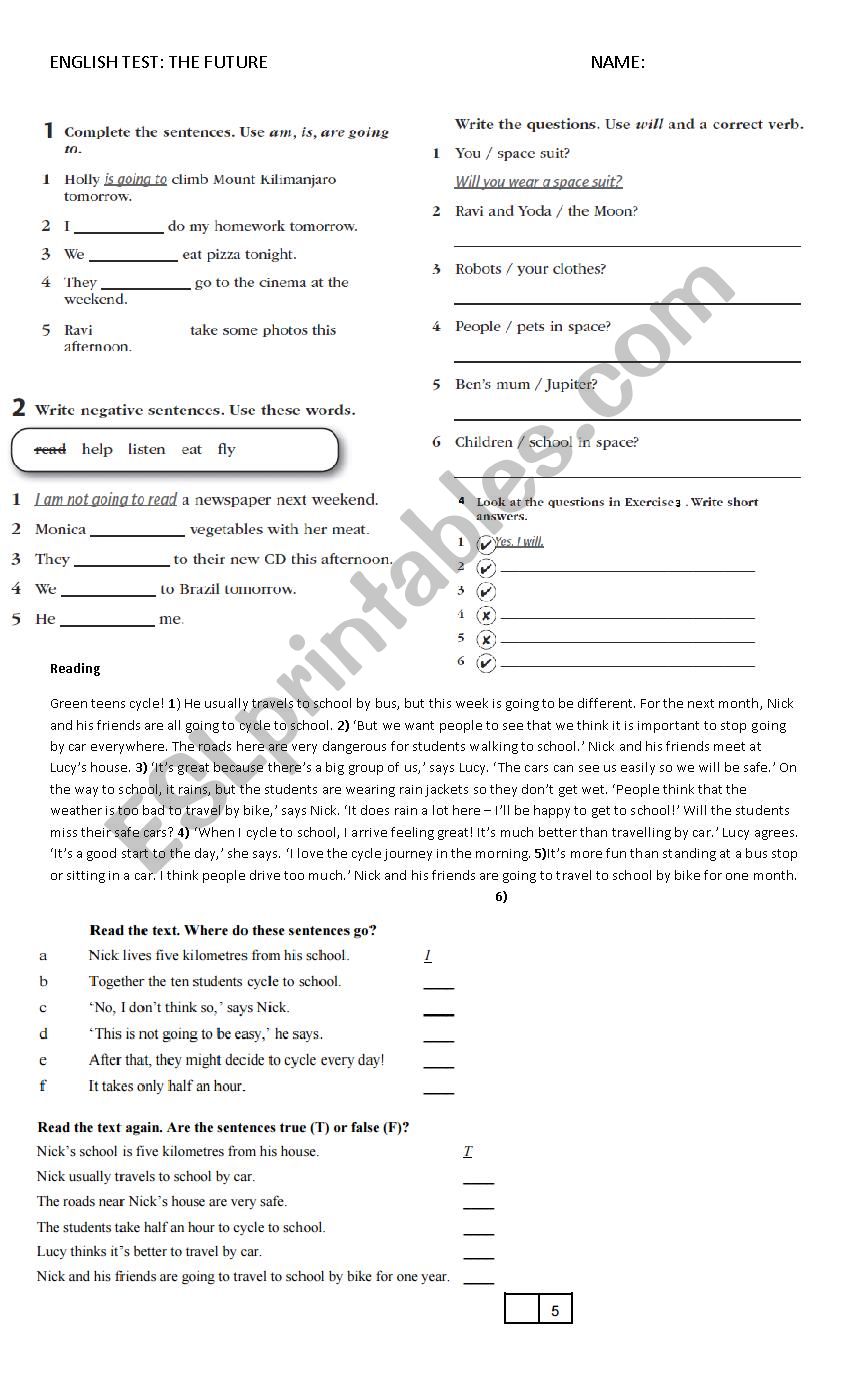 Future English test  worksheet