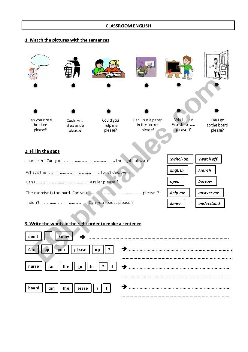 Classroom English worksheet