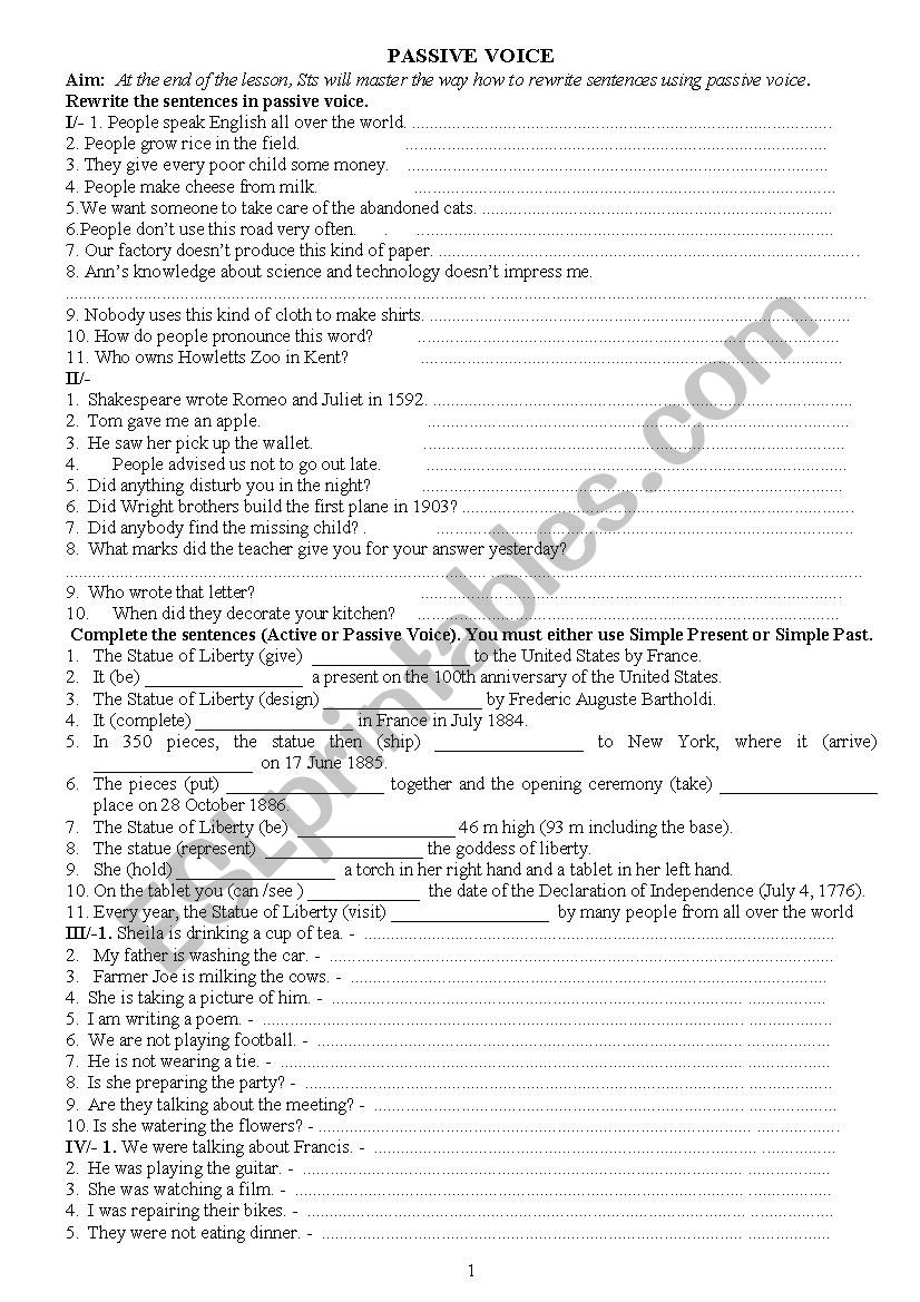 passive voice worksheet