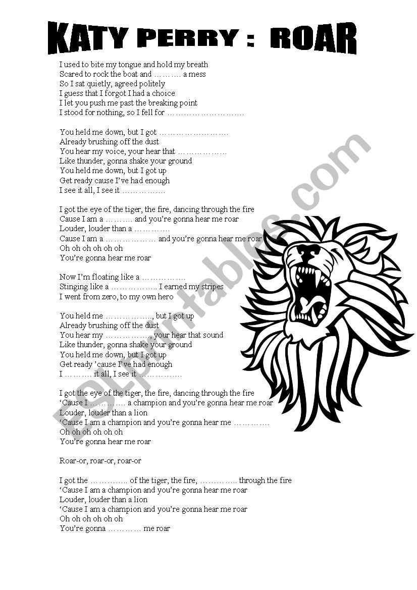 roar by katy perry (gaps) worksheet