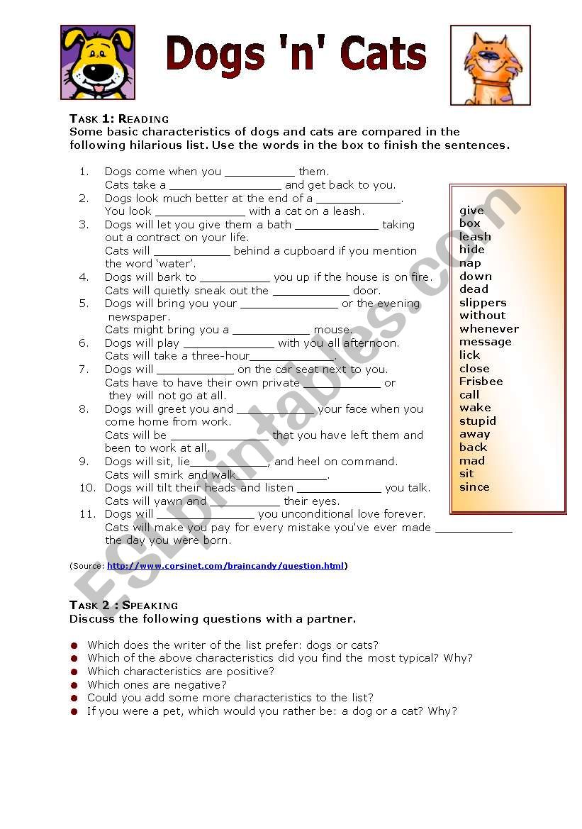 Dogs n Cats worksheet