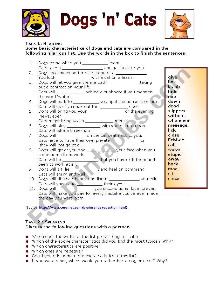 Dogs Â´nÂ´ Cats worksheet