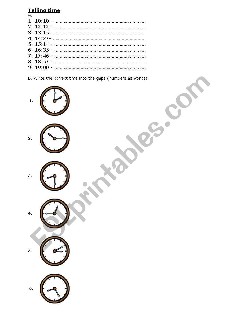 TELLING TIME worksheet