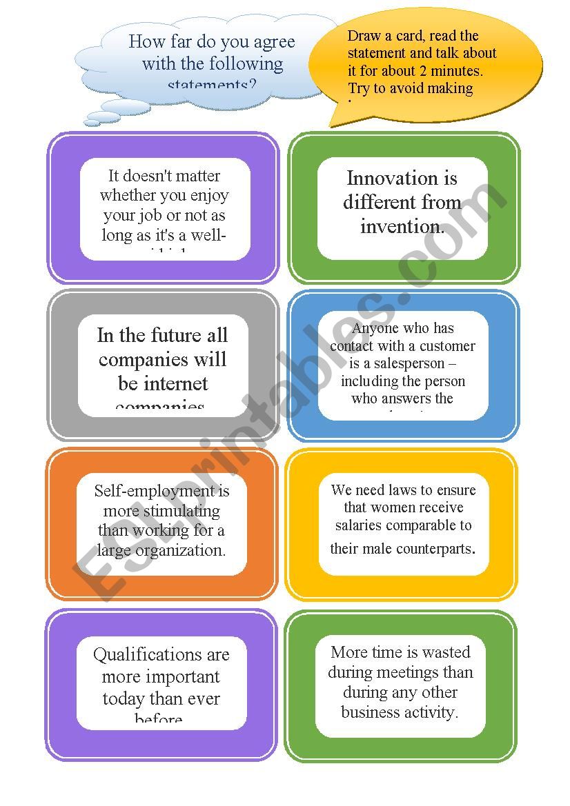 Business English 2 Minutes Activity Speaking Cards ESL Worksheet By Aneta lorenc