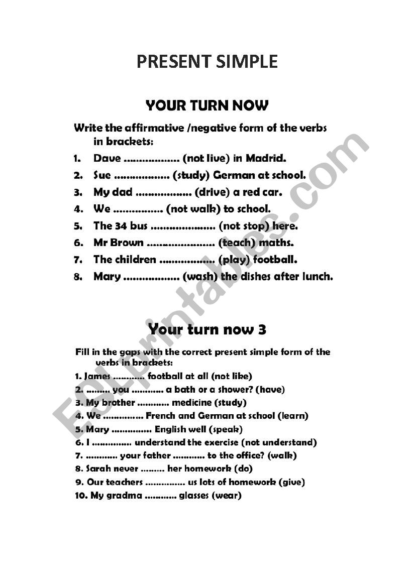 PRESENT SIMPLE worksheet