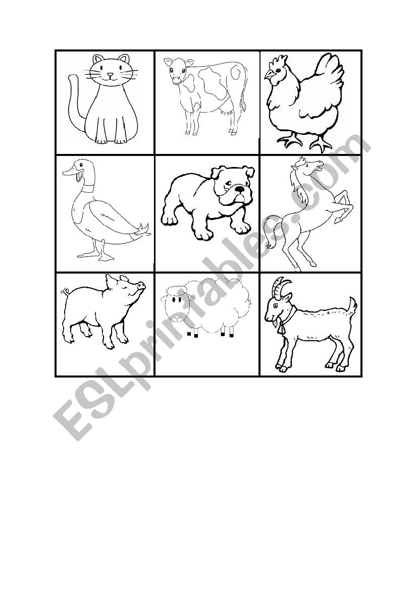 Farm Animals bingo worksheet