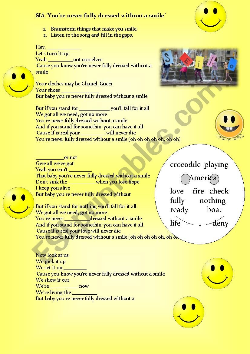 Sia Smile song worksheet