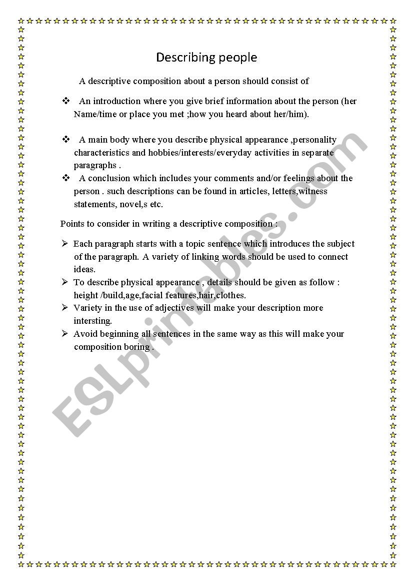 describing people  worksheet