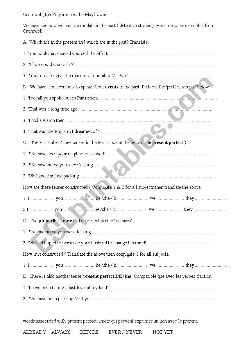 Pilgrim Fathers / Cromwell worksheet