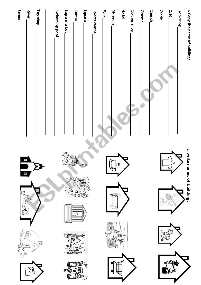 Places and buildings in a town