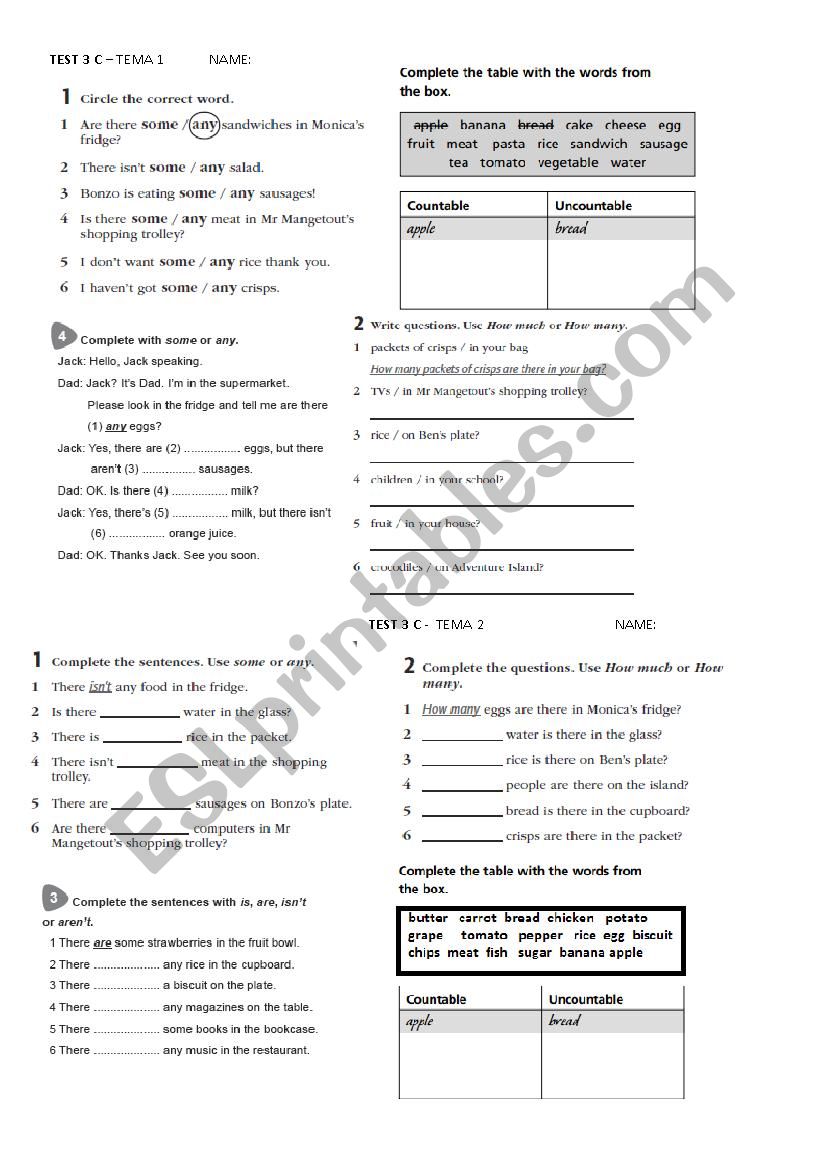 Countable/uncountable worksheet