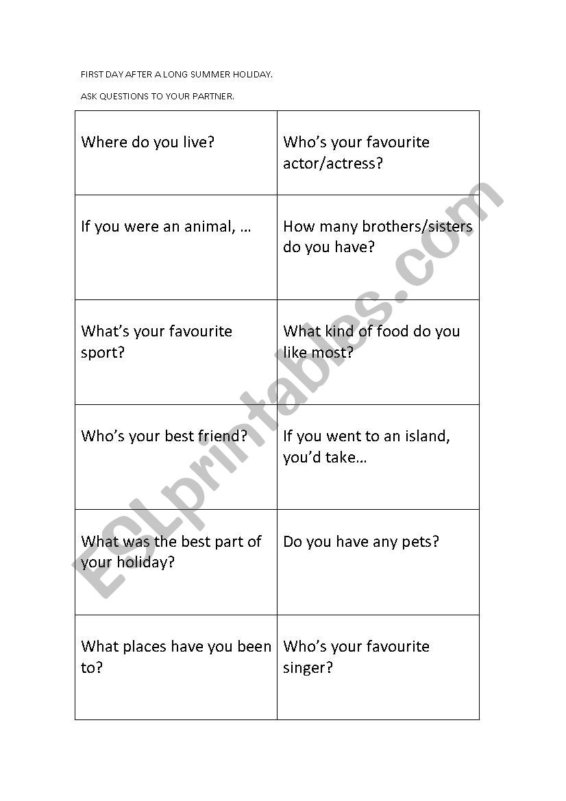 BACK TO SCHOOL worksheet