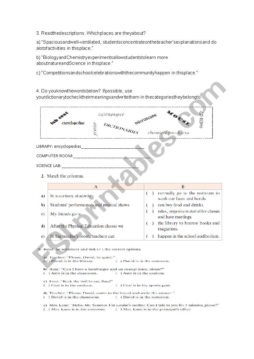 activities My School worksheet