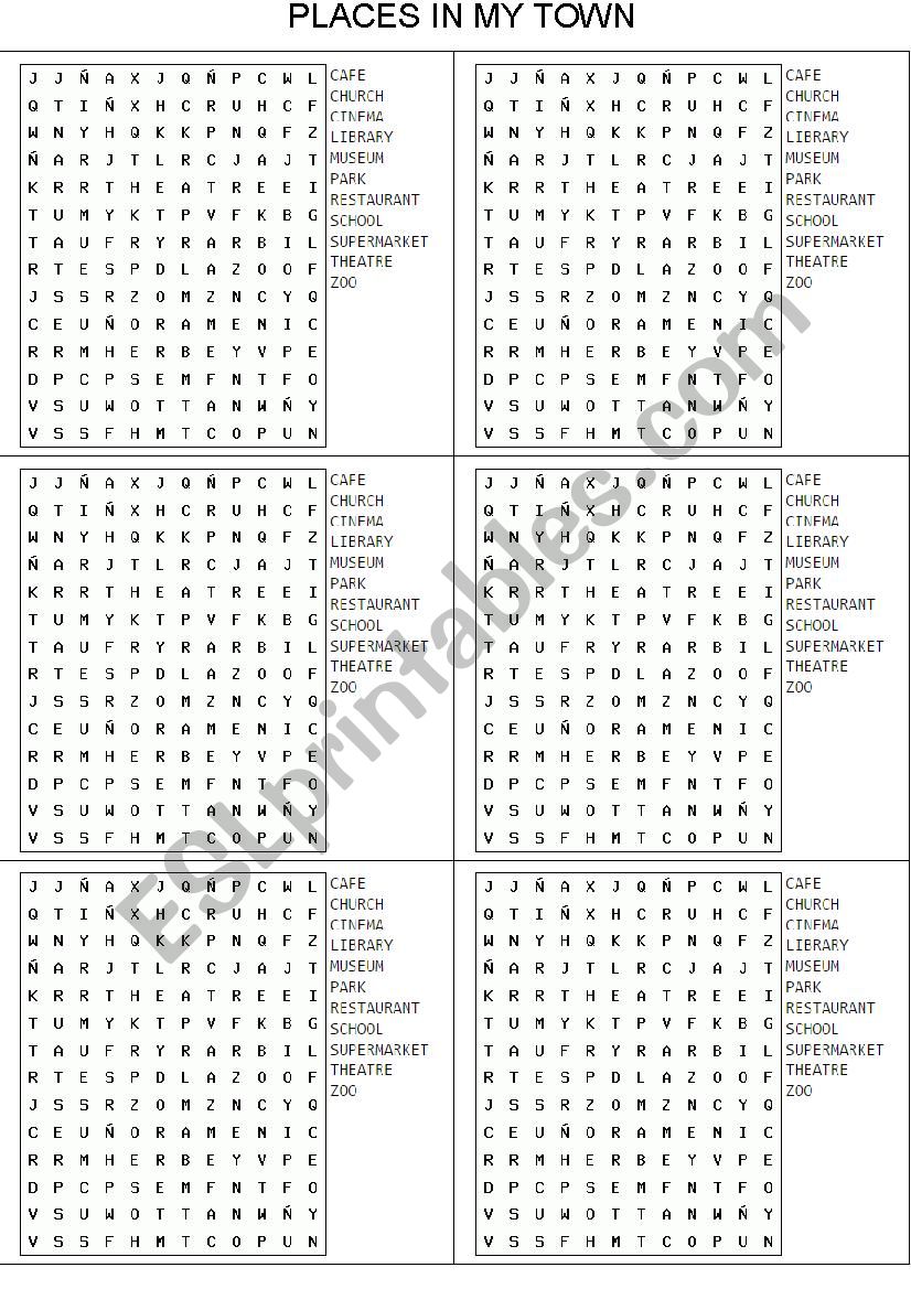 My town wordsearch worksheet