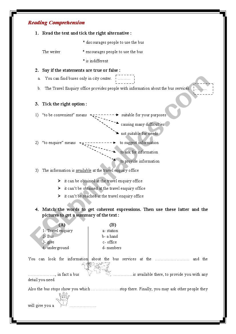 Reading worksheet