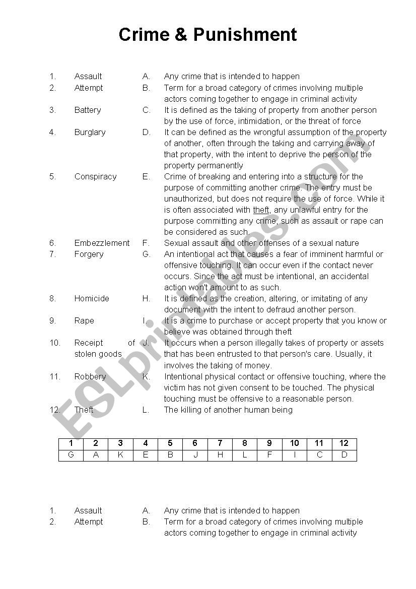 Types of Crime worksheet