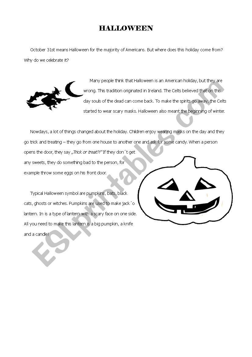 Halloween reading worksheet