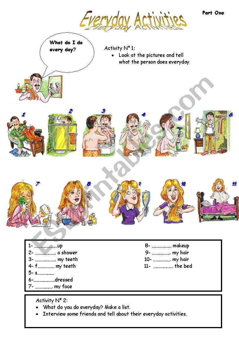 Everyday activities worksheet