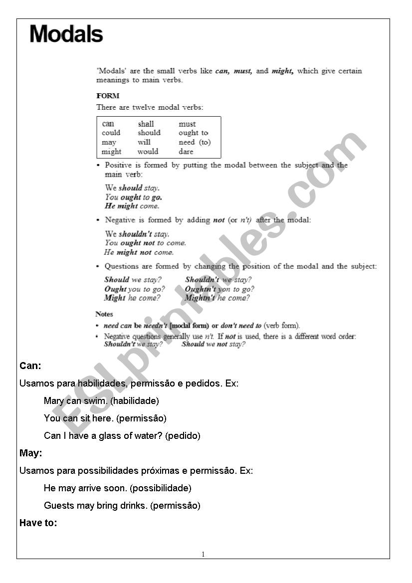 Modal Verbs - Can, may, Have to