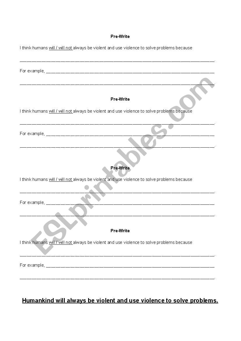 Human Violence Debate worksheet