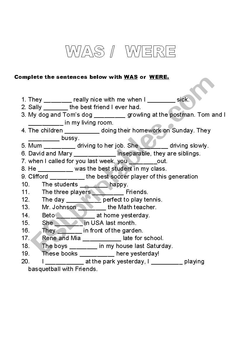 WAS/WERE worksheet