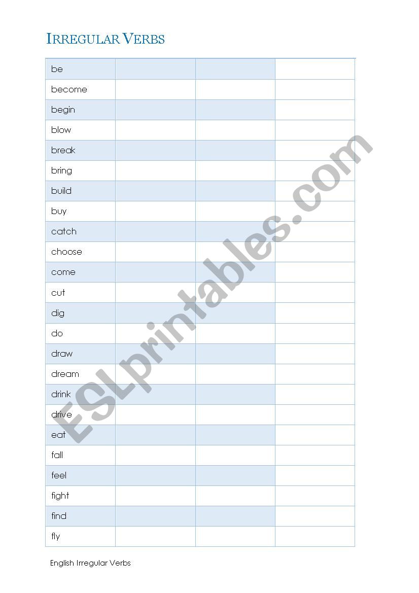 Irregular verbs  worksheet