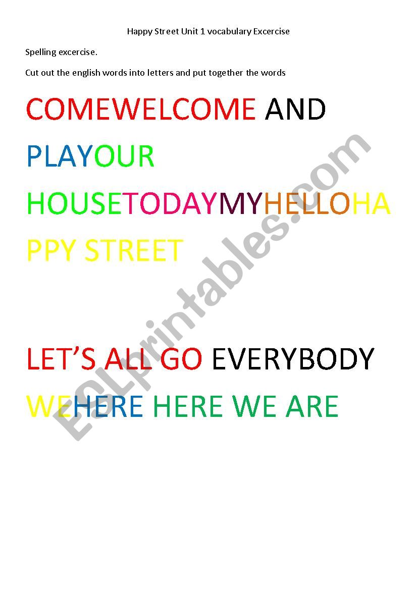 Happy Street 1 Vocabulary excercise- spelling