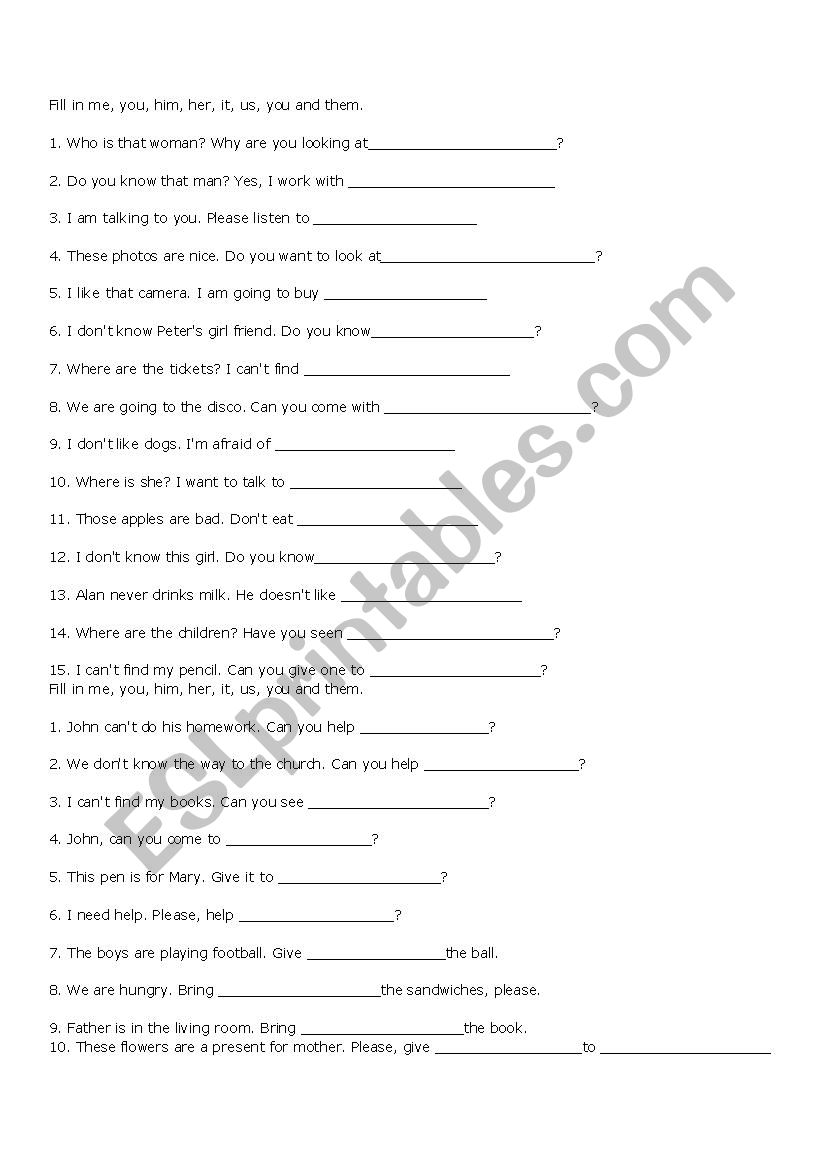 pronouns worksheet