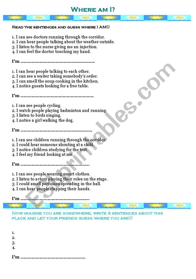 verbs of perception/senses worksheet