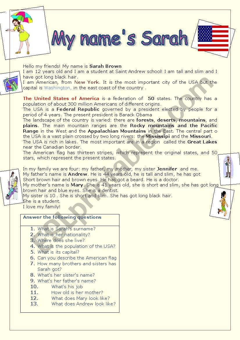 My name is Sarah worksheet My name is Sarah worksheet
