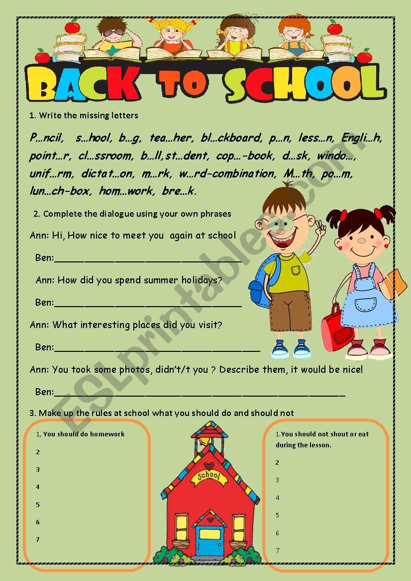 Back to school worksheet