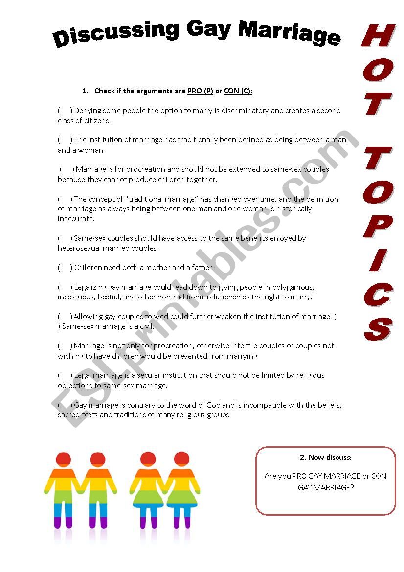 Discussing gay marriage: pros and cons