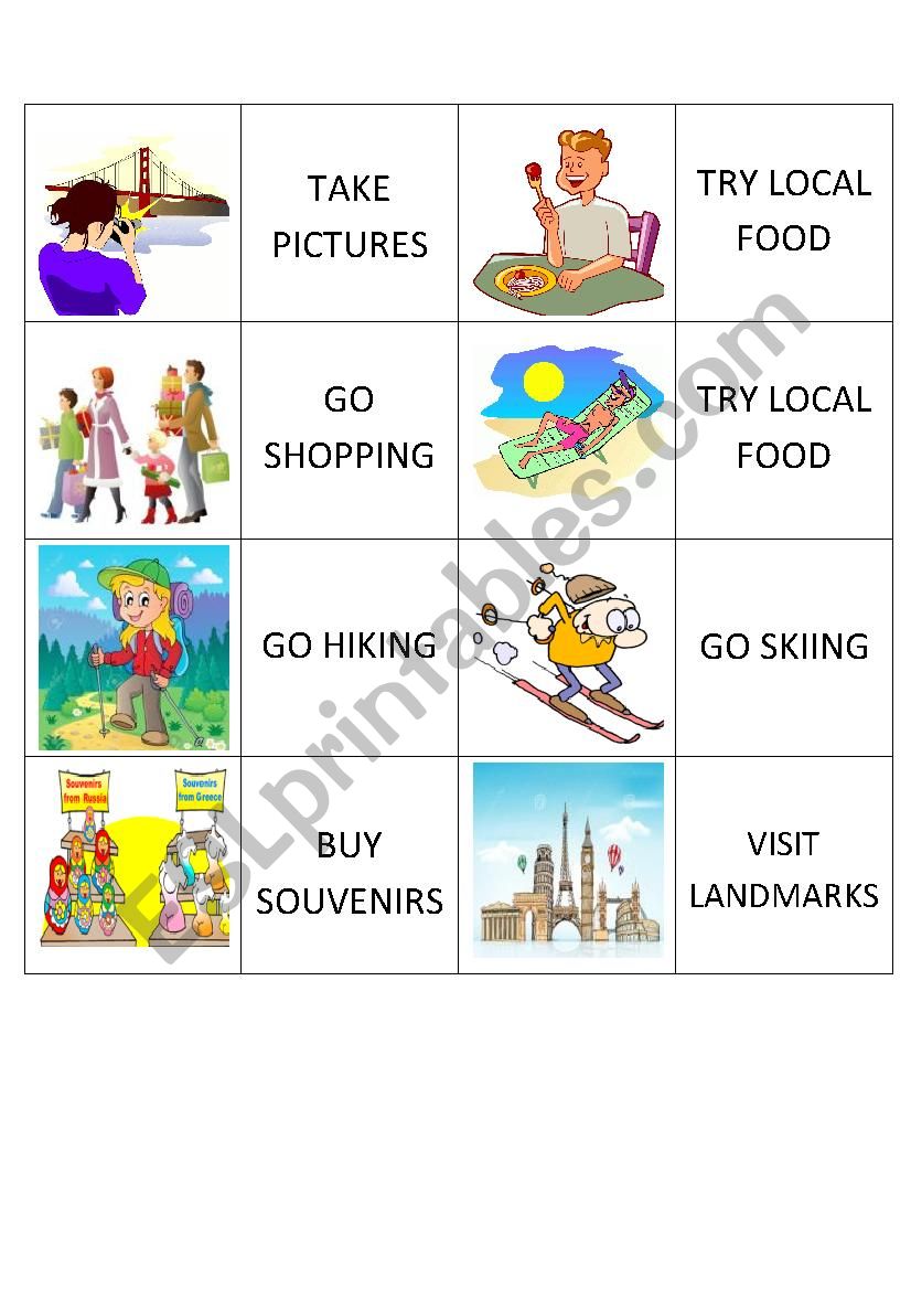Travel activities memory game worksheet