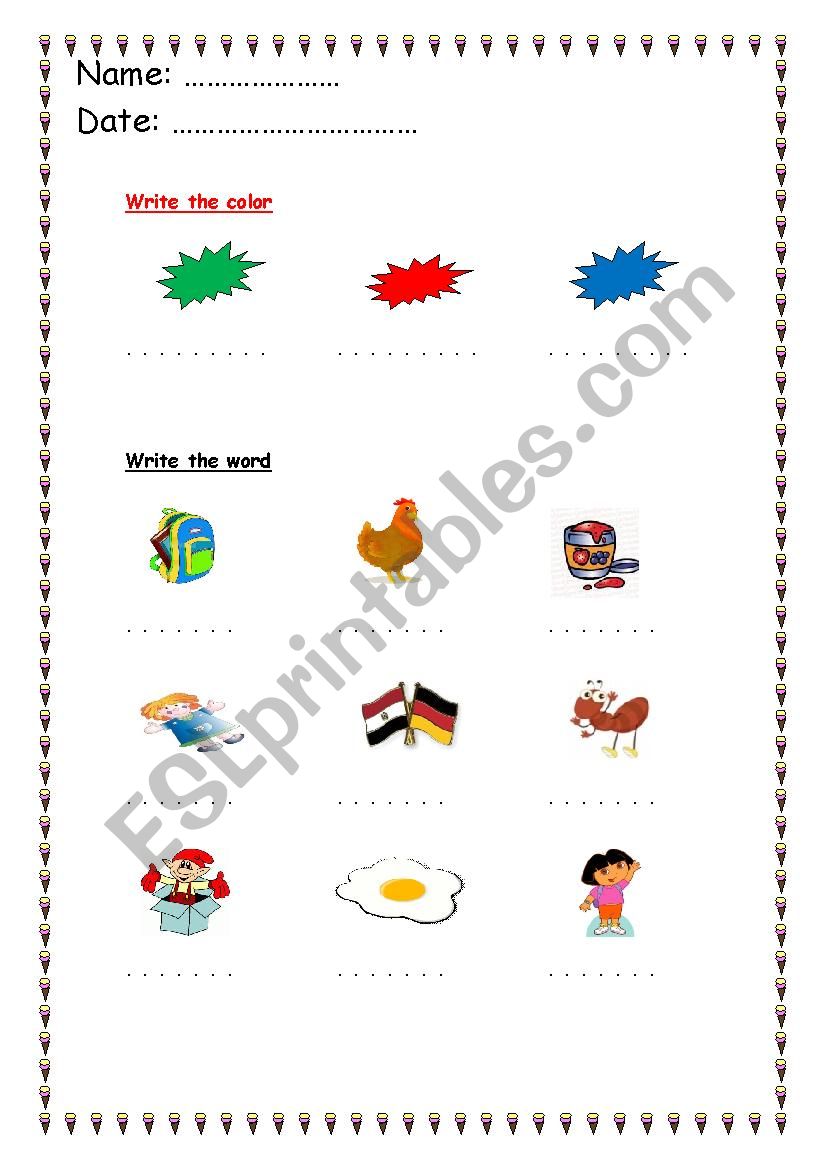 alphabet words a : k  worksheet