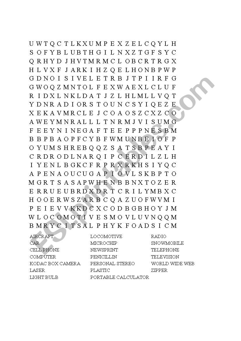 Technology wordsearch worksheet