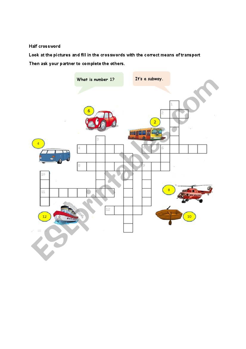 Means of transport - Crossword