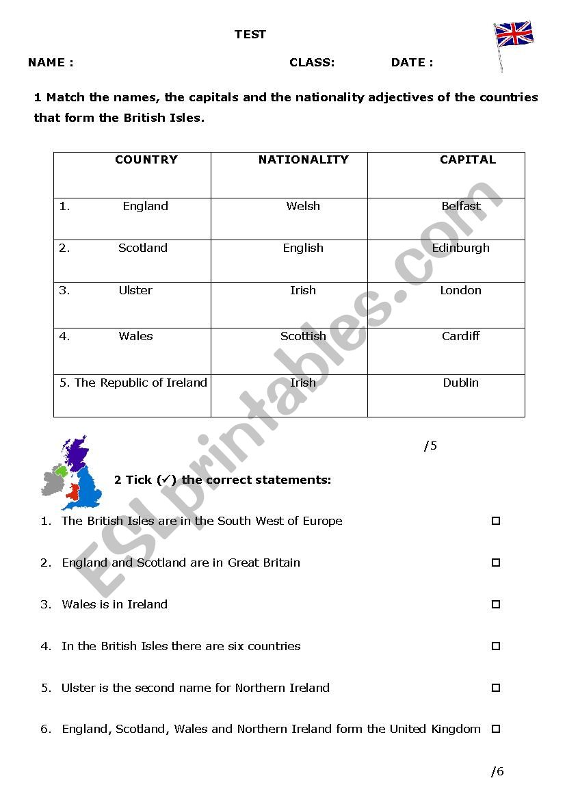 London and the Uk worksheet