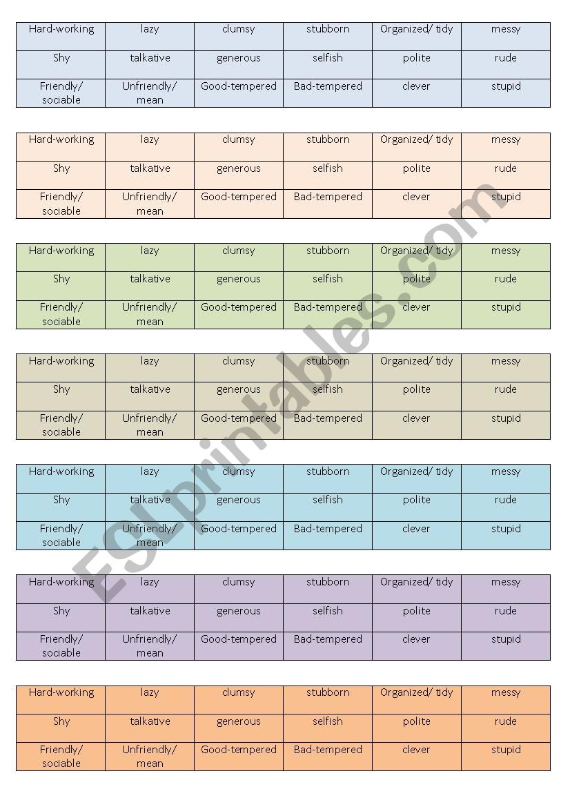 personality adj opposite cards