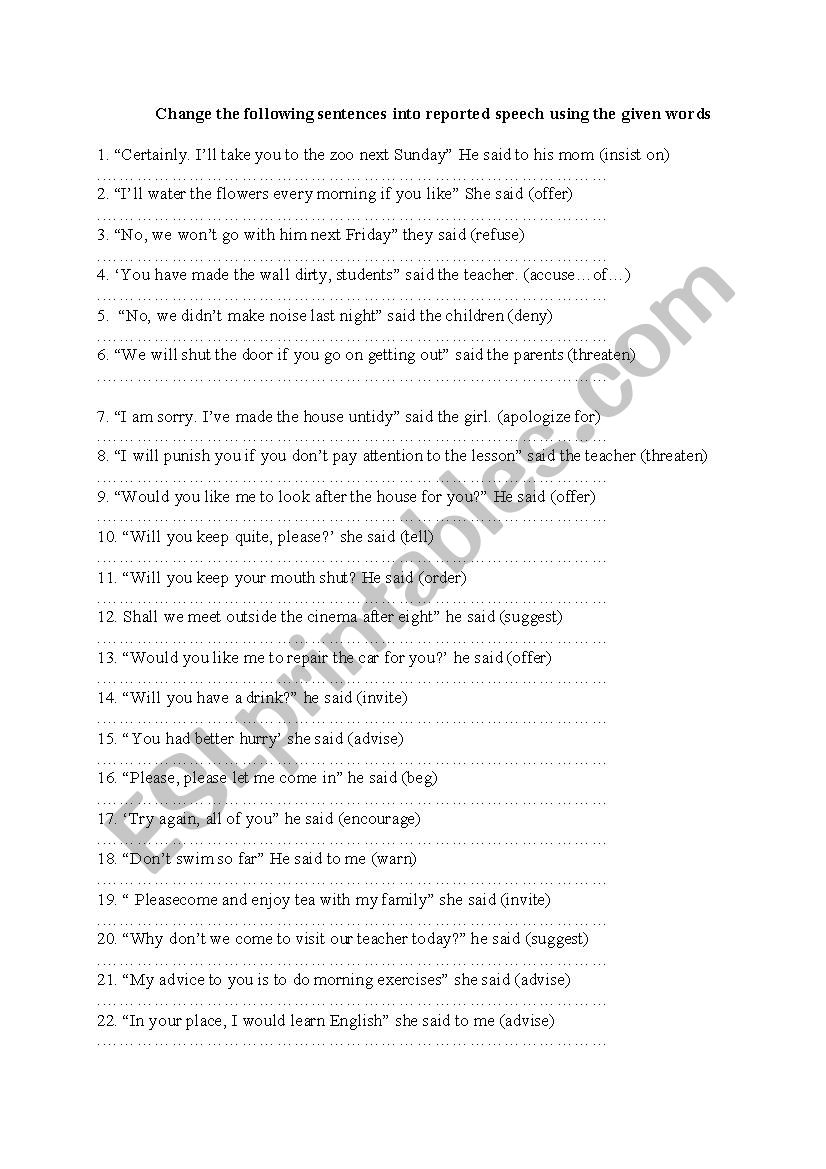 Reported speech worksheet