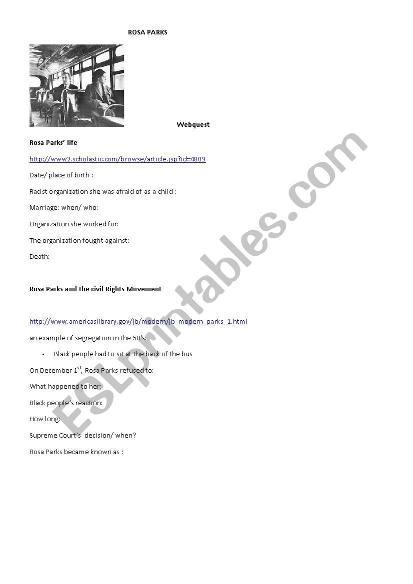 Rosa Parks worksheet