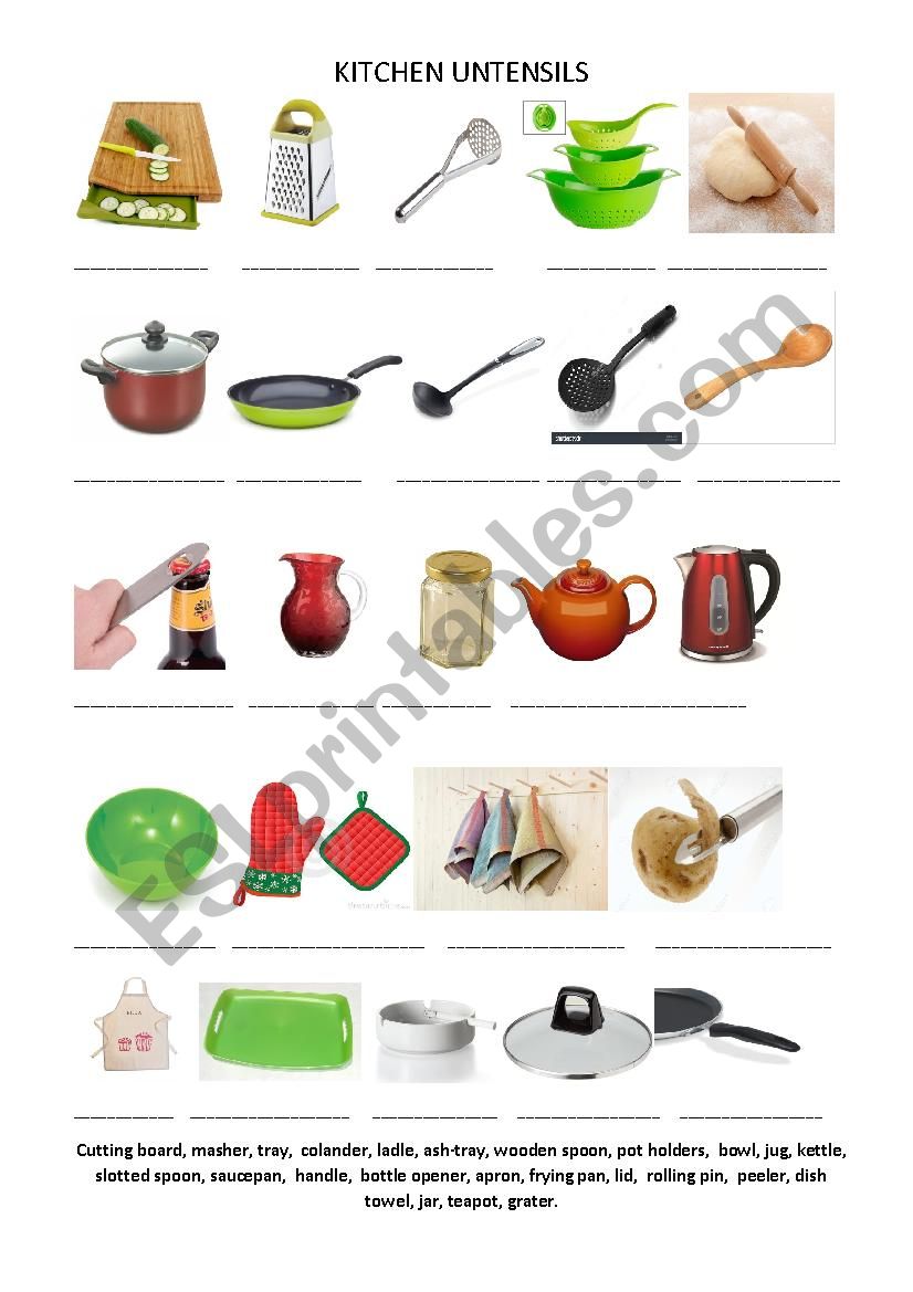 Kitchen utensils worksheet