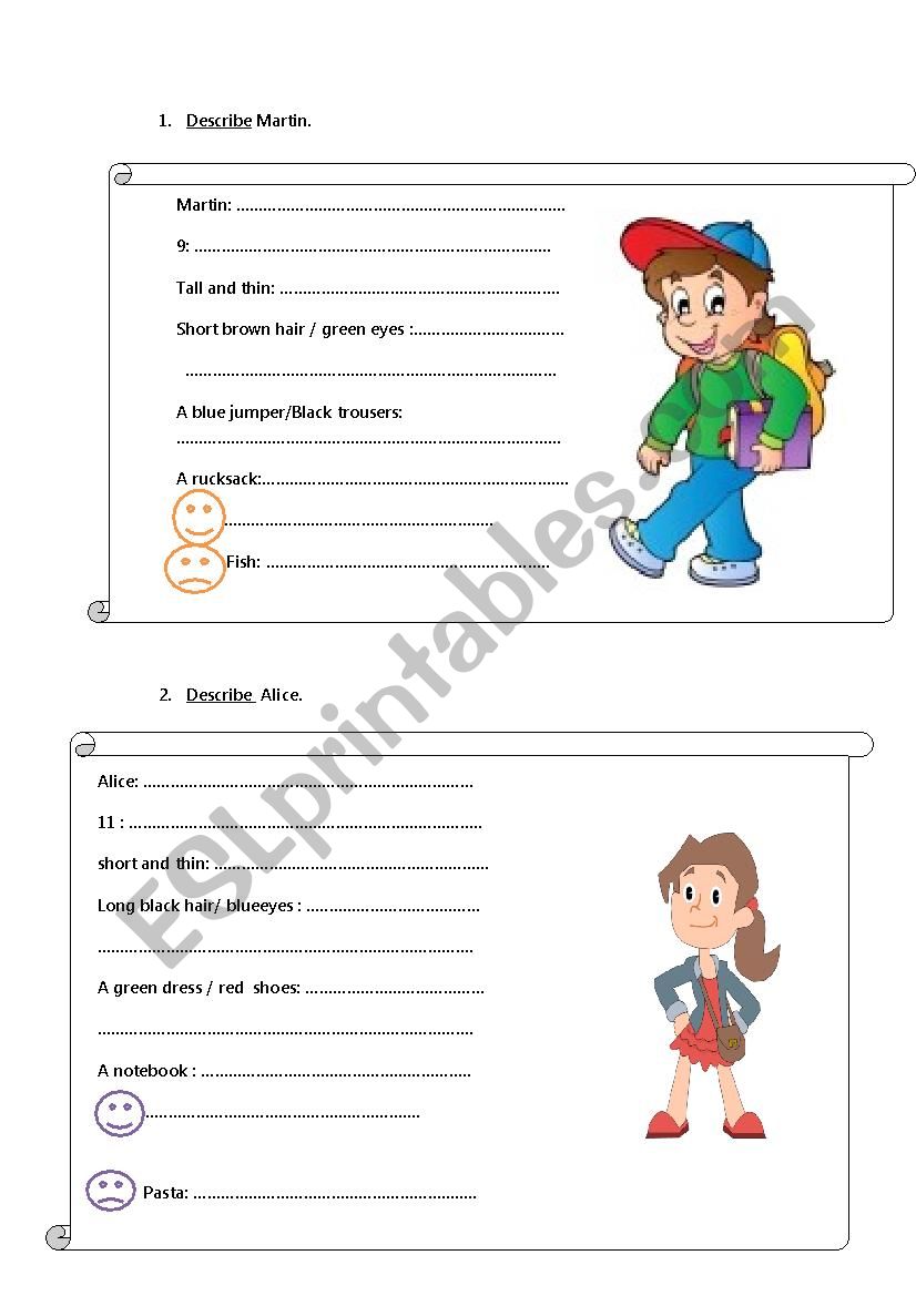 descriptions  worksheet