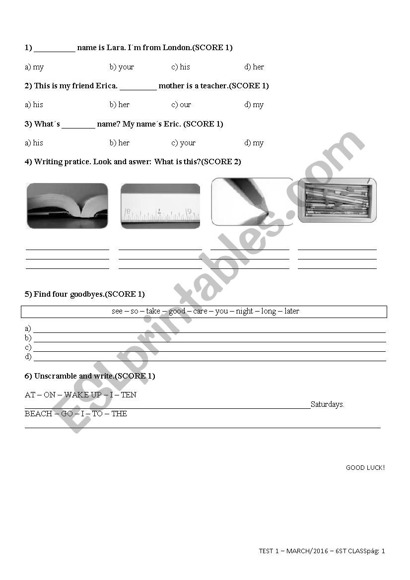 English Test for 6th Grade - 1