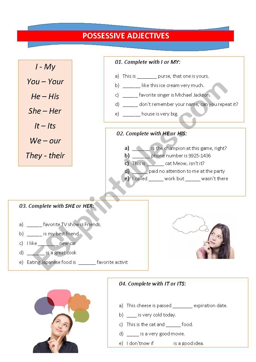 POSSESSIVE ADJECTIVES worksheet