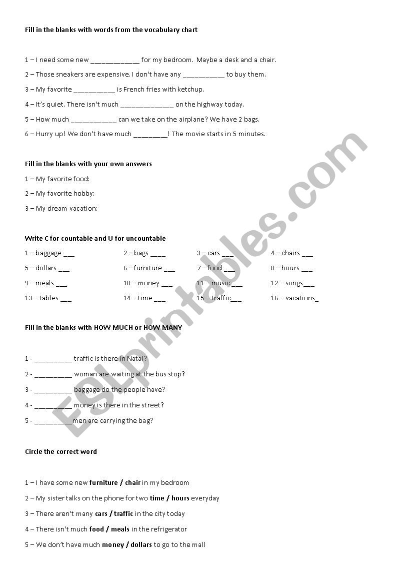 How much X How many worksheet